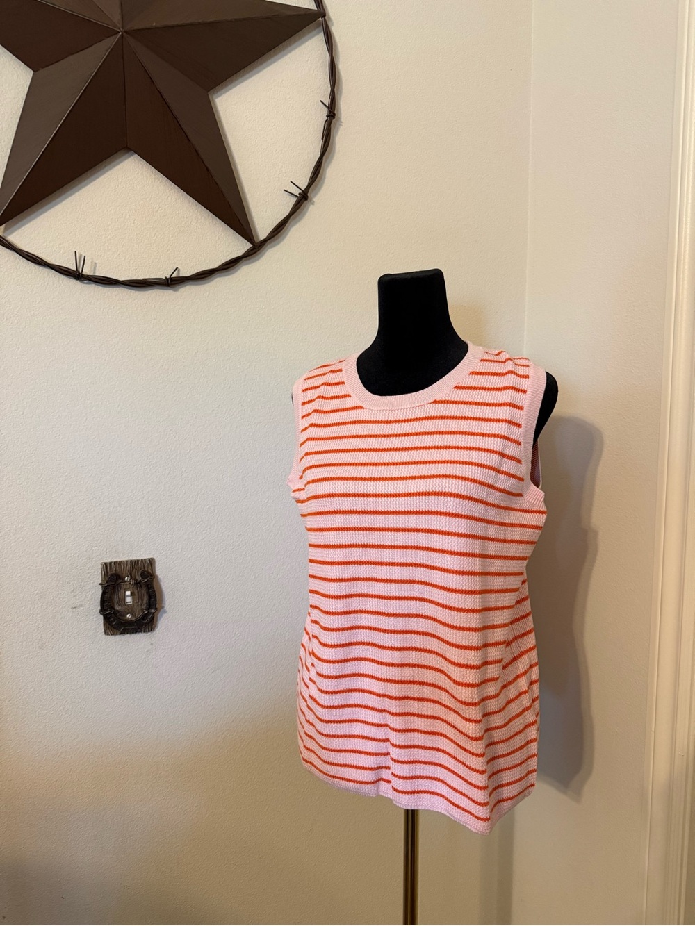 Staccato Pink and Orange Striped Sleeveless Knit Tank